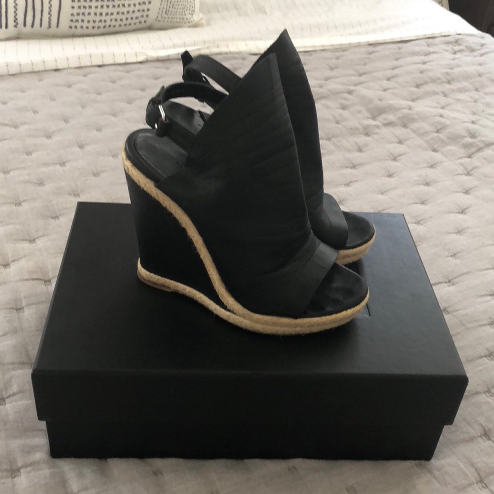 Elegant Authentic Balenciaga Black Wedge Sandals